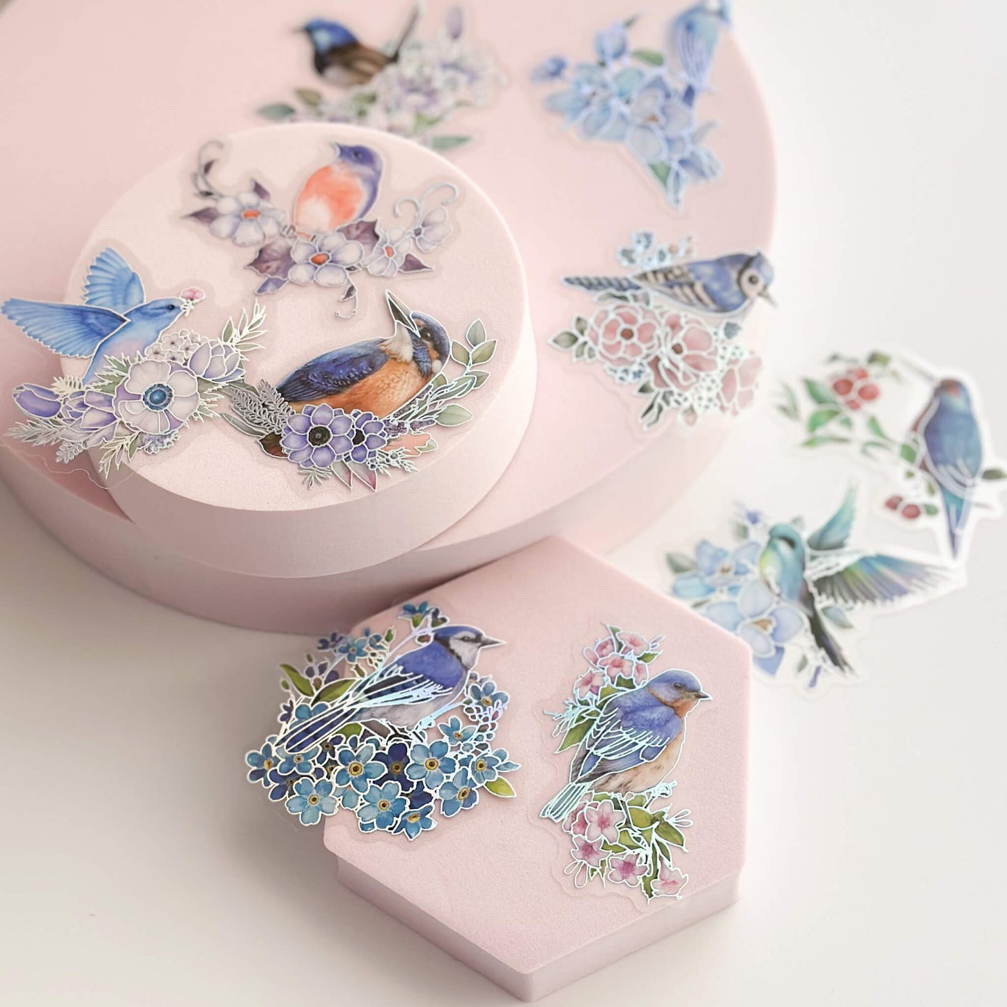 Holographic bird & flowers sticker packs - 20pcs