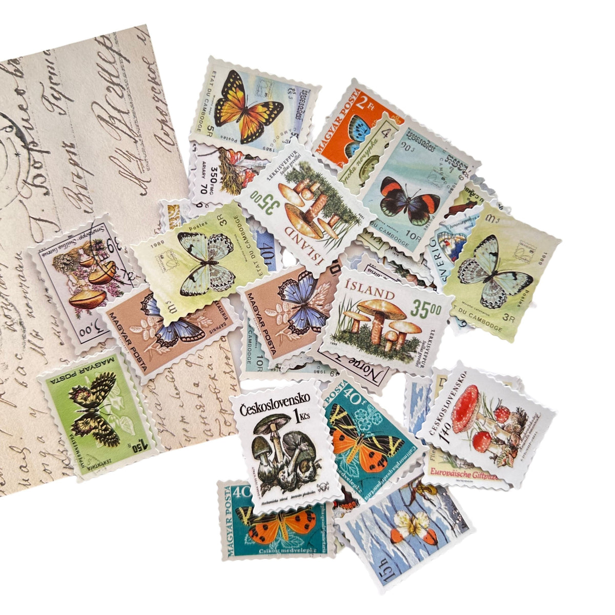 Vintage Butterfly & Botanical Ephemera stamp sticker set