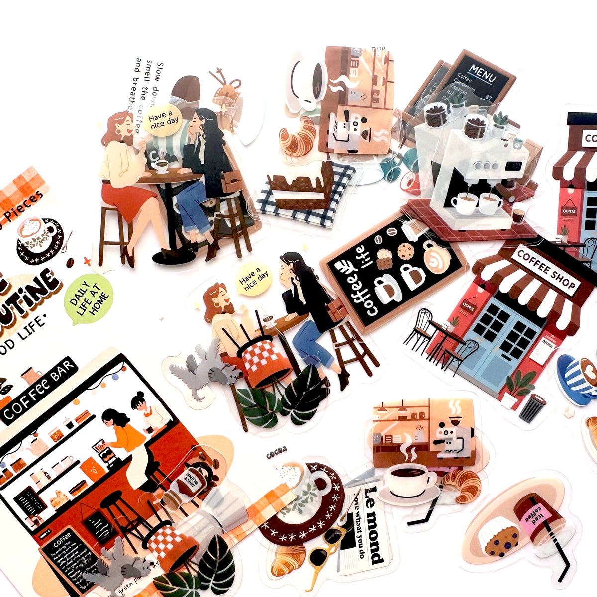 Coffee shop deco PET sticker pack