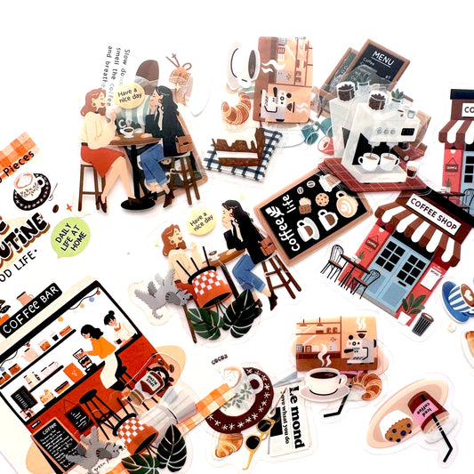 Coffee shop deco PET sticker pack