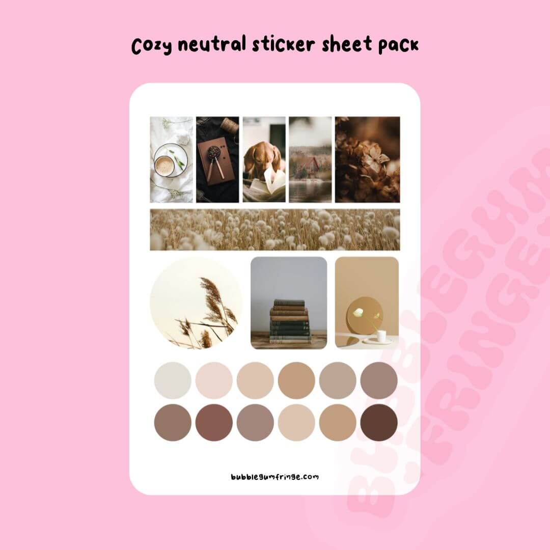 Cosy neutral sticker sheet pack โ Bubblegumfringe