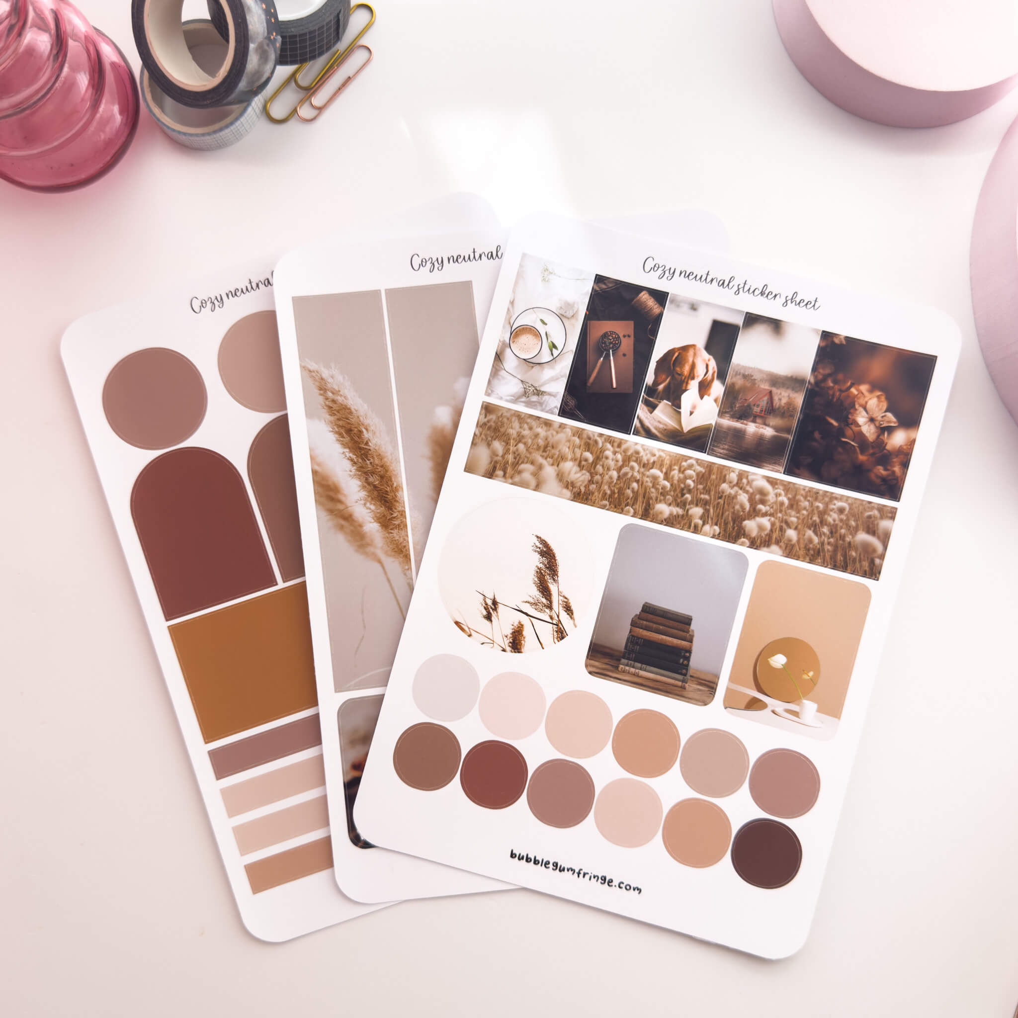 Cozy neutral sticker sheet pack โ Bubblegumfringe