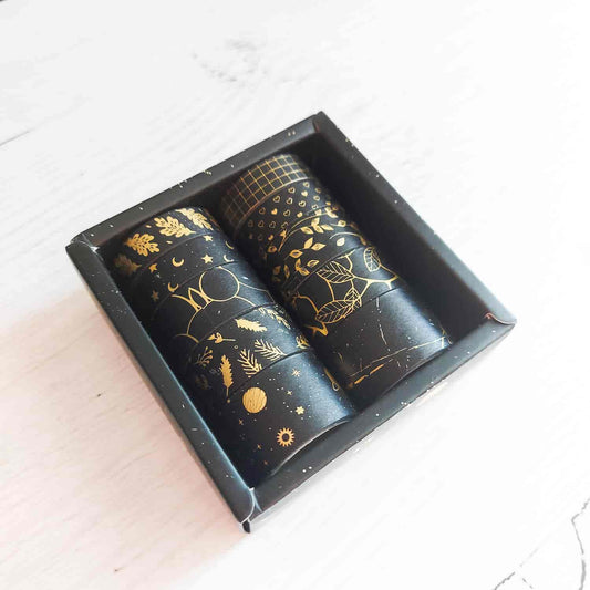 Gold detail washi tape set - Black - 10 rolls