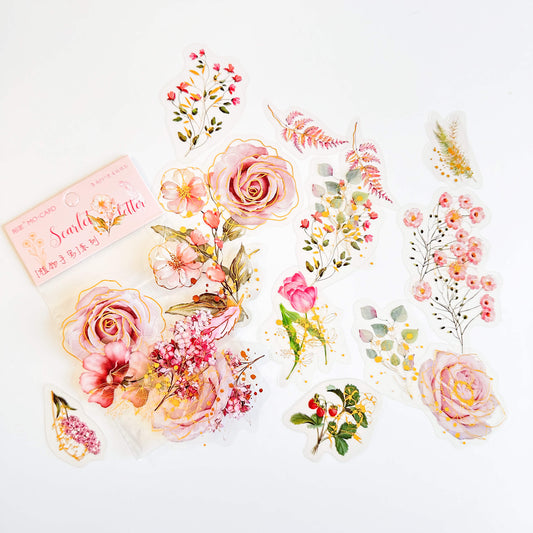 Scarlet letter pink & gold flower sticker pack - 30 pcs