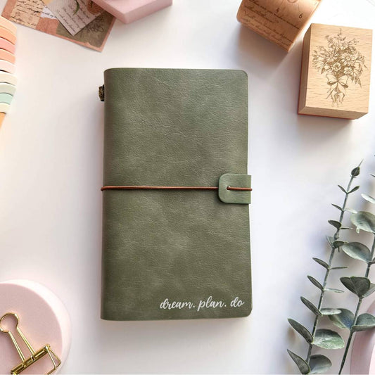 Personalised PU leather dotted travelers journal - Khaki Green