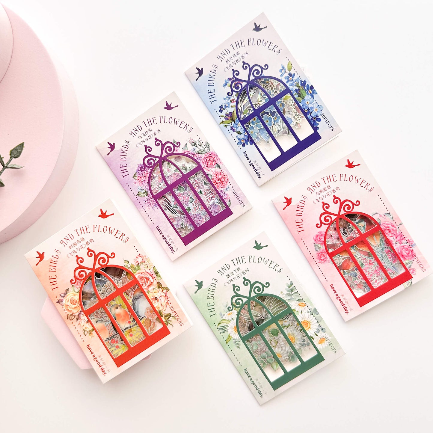 Holographic bird & flowers sticker packs - 20pcs
