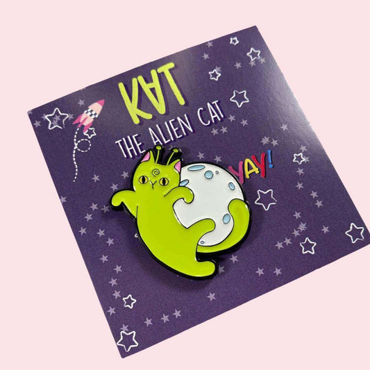 Kat the alien cat enamel pin