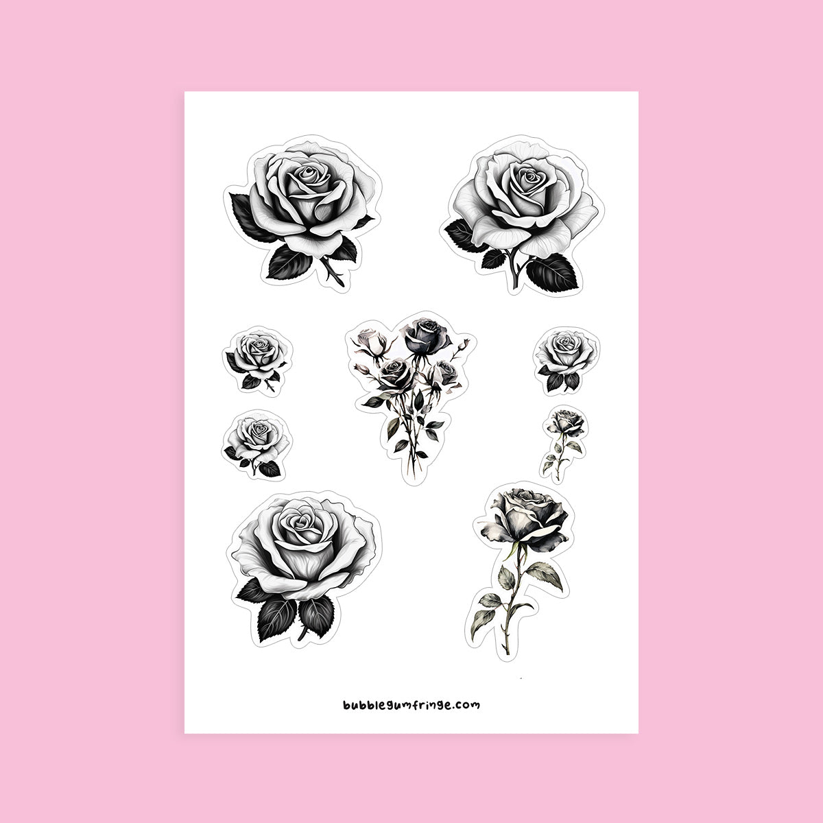 Sticker sheet with black and white roses-style 1