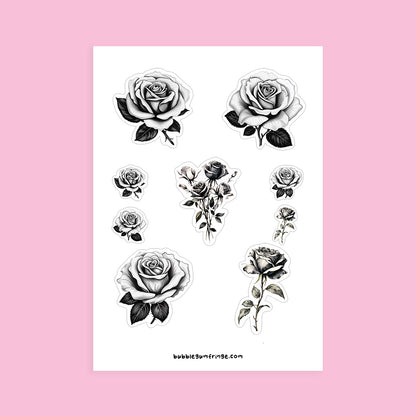 Sticker sheet with black and white roses-style 1