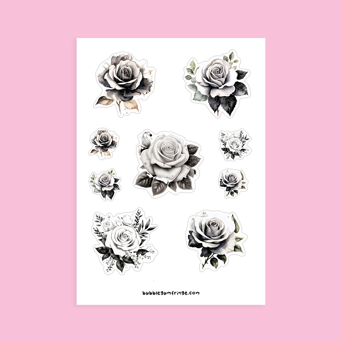 Little Roses Stickers Monochrome roses sticker sheets – Bubblegumfringe