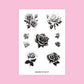 Sticker sheet with black and white roses-style 3