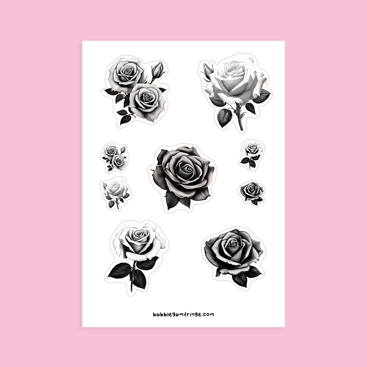 Sticker sheet with black and white roses-style 3