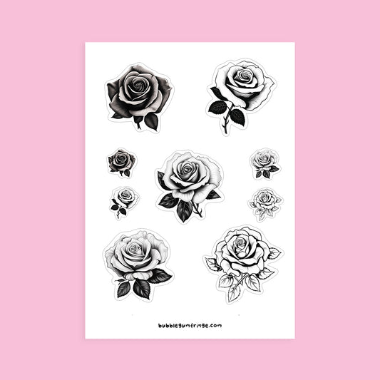 Sticker sheet with black and white roses-style 4
