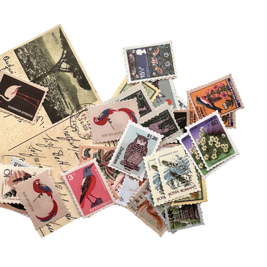 Vintage nature postage stamp sticker set