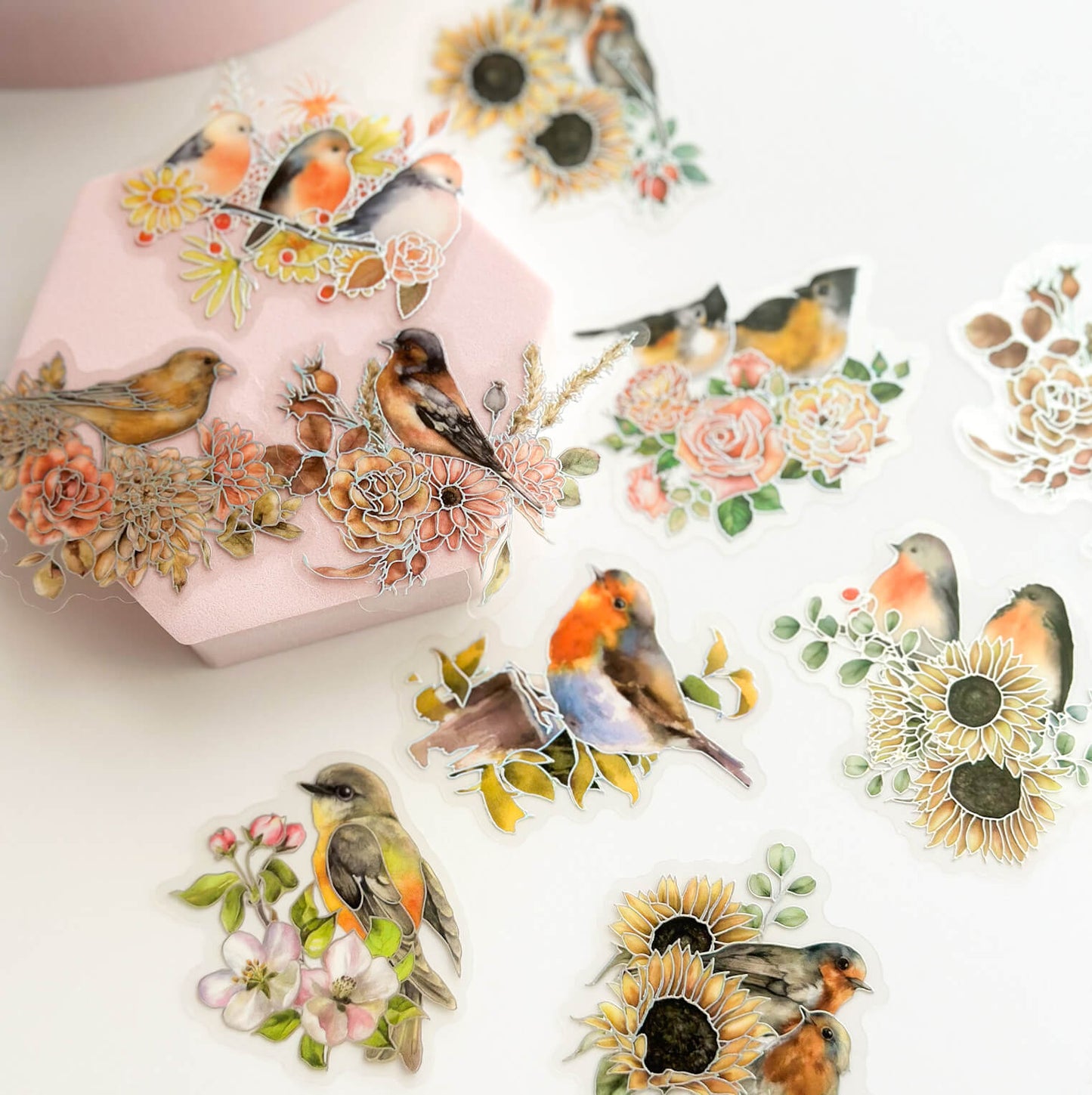 Holographic bird & flowers sticker packs - 20pcs