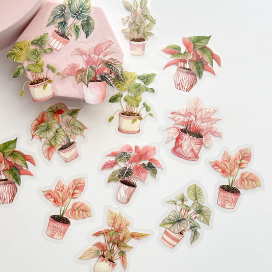 Greenery PET sticker pack - Pink Potted houseplants - 30pcs