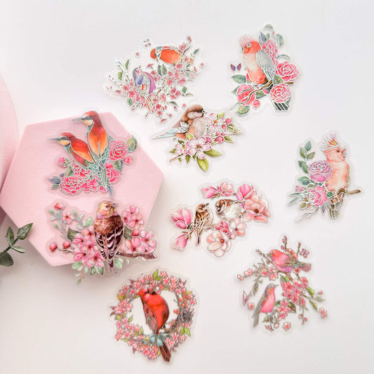 Holographic bird & flowers sticker packs - 20pcs