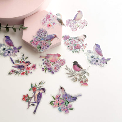 Holographic bird & flowers sticker packs - 20pcs
