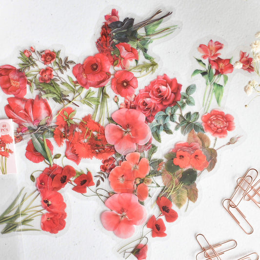 Flower sticker pack - Roses & poppy flowers