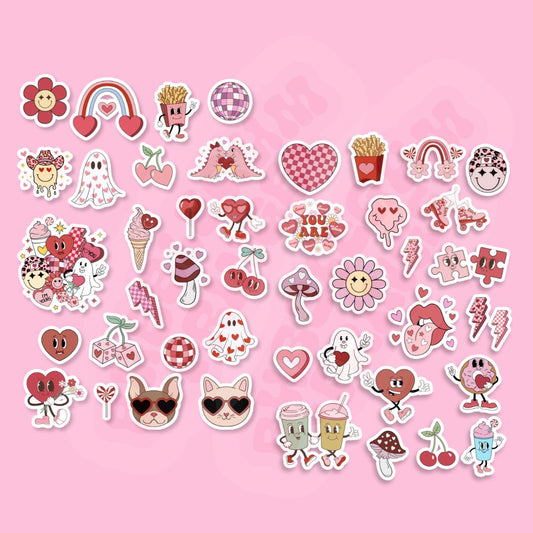 Valentine-Themed Glossy Mega Sticker Pack - Retro