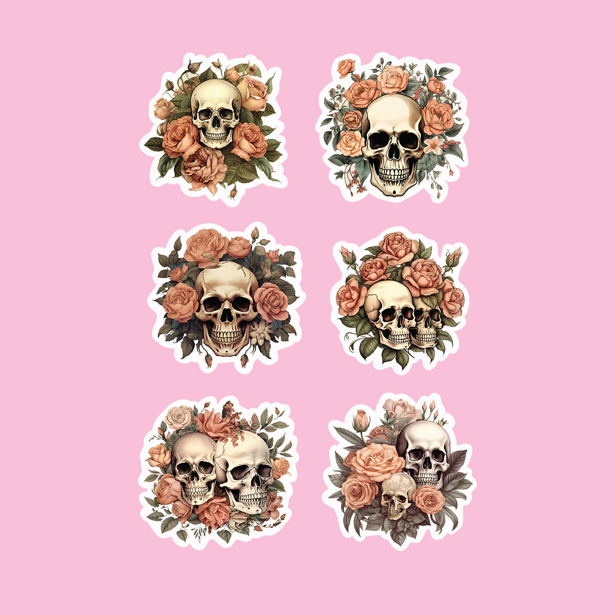 Orange roses & skulls sticker pack