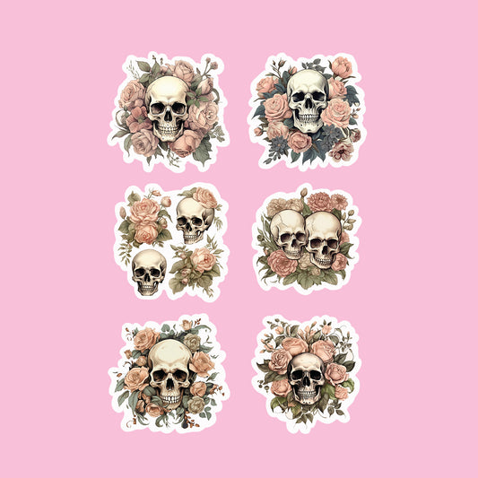 Pink roses & skulls sticker pack