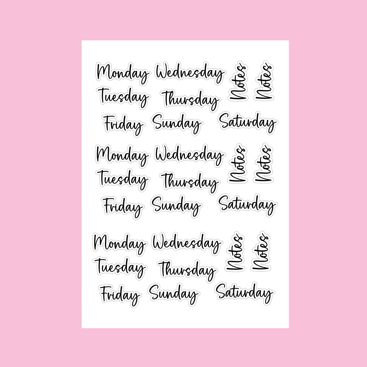Sticker sheet - days of the week - elegant font