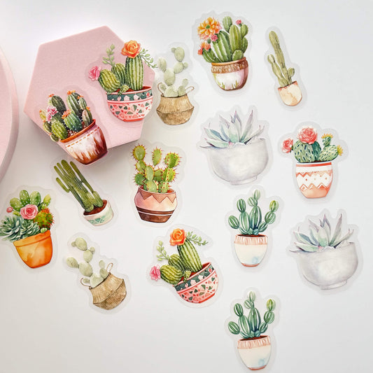 Greenery PET sticker pack - Potted house plants - cactus - 30pcs