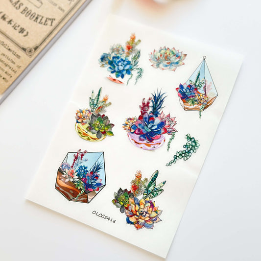 succulents sticker sheet with colorful illustrations