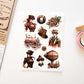 Sticker sheet with steampunk style illustrations showcasing hot-air balloon and woman