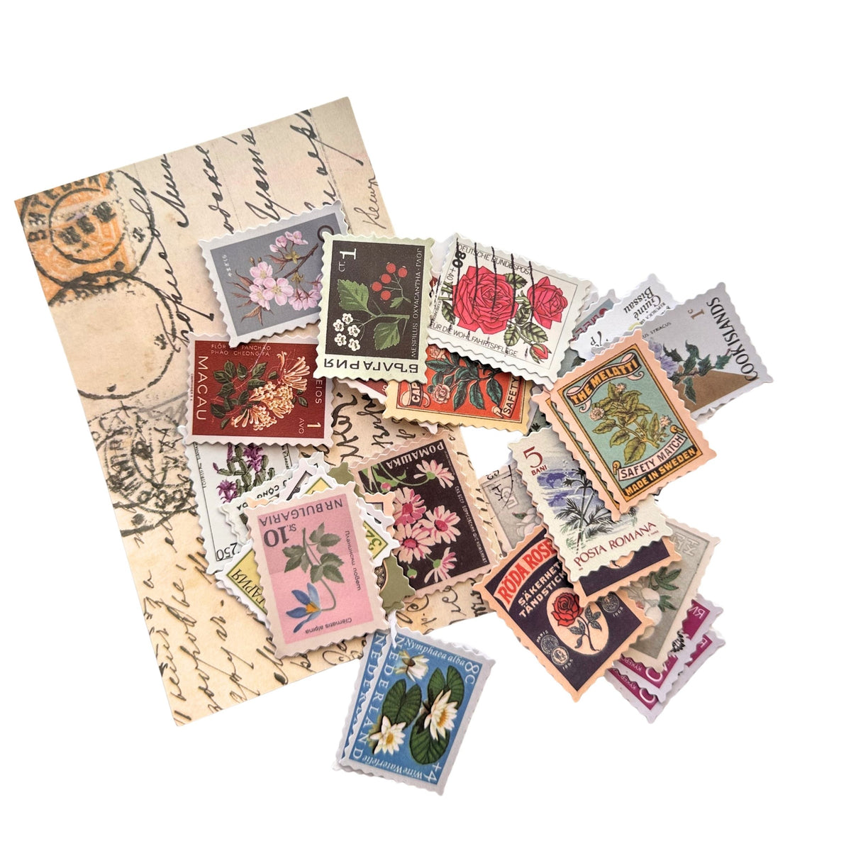 Vintage floral ephemera stamp sticker set