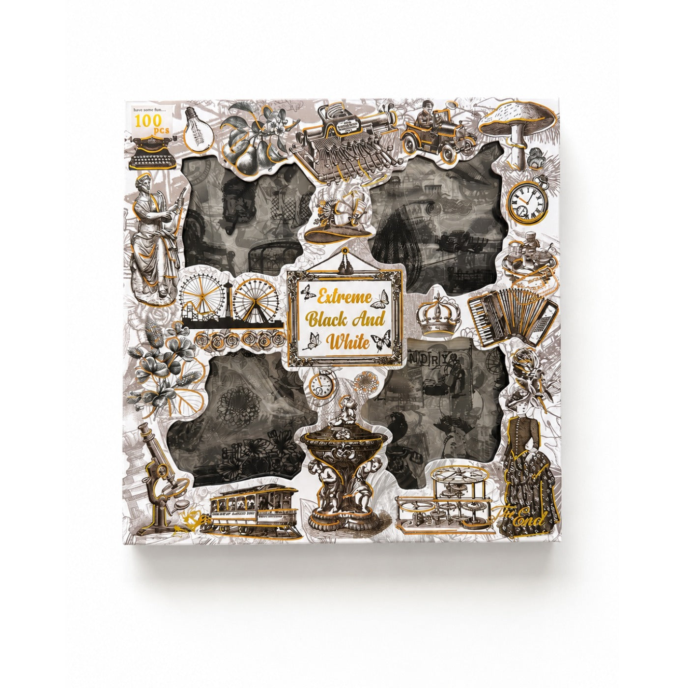 100pcs Vintage sticker sheets box - Monochrome