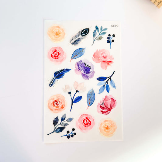 Watercolour flowers sticker sheet - vinyl