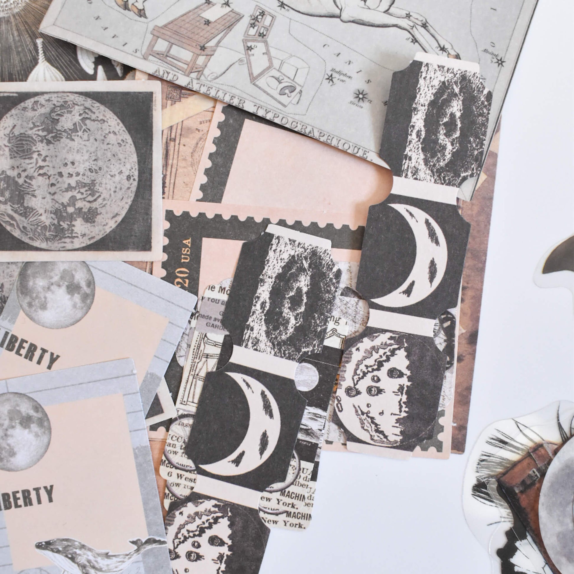 Aquatic academia ephemera bundle - 100 pcs moon paper detail