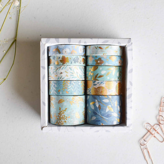 Blue & gold detail washi tape set - 10 rolls