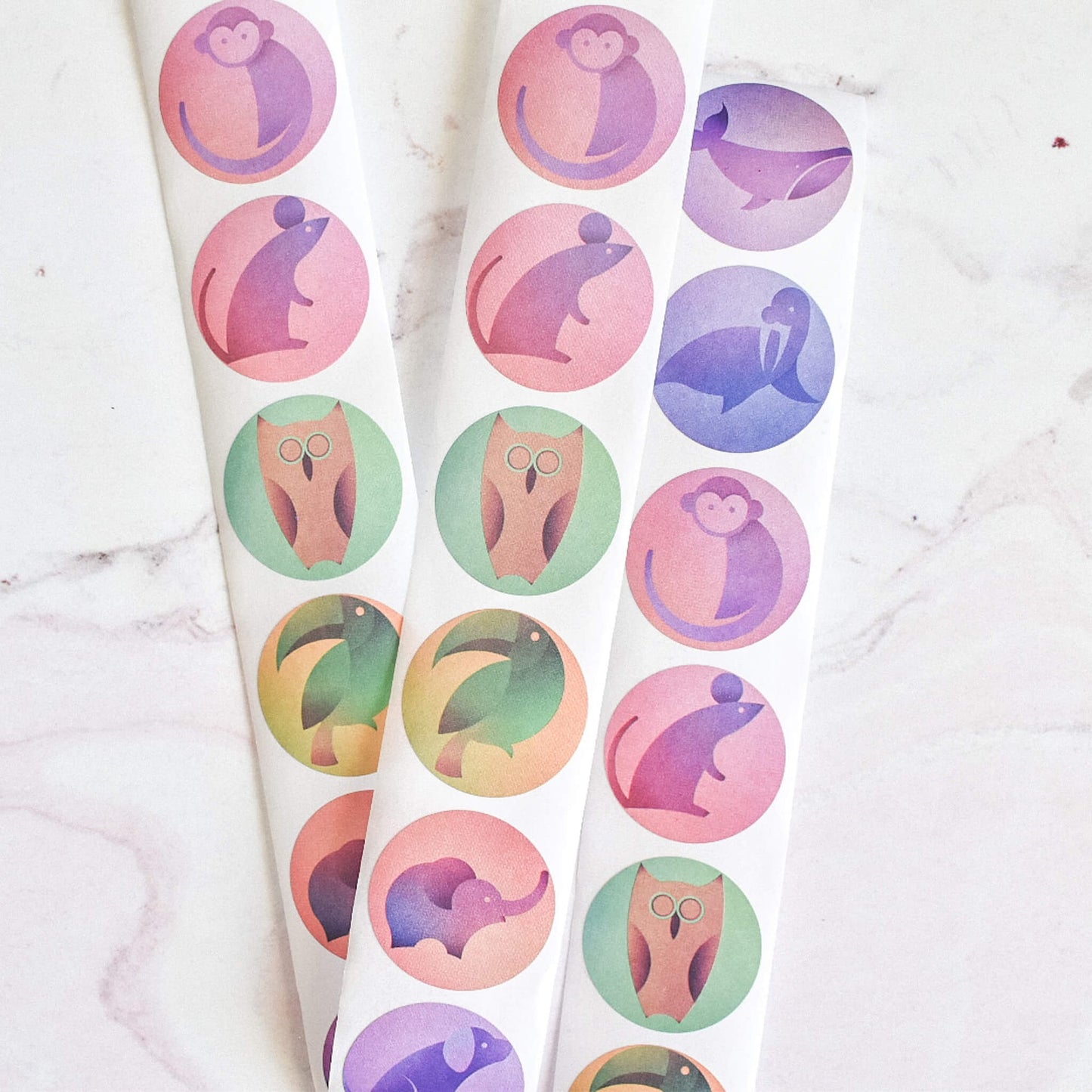 Round stickers (Colourful animals) - 2x strips