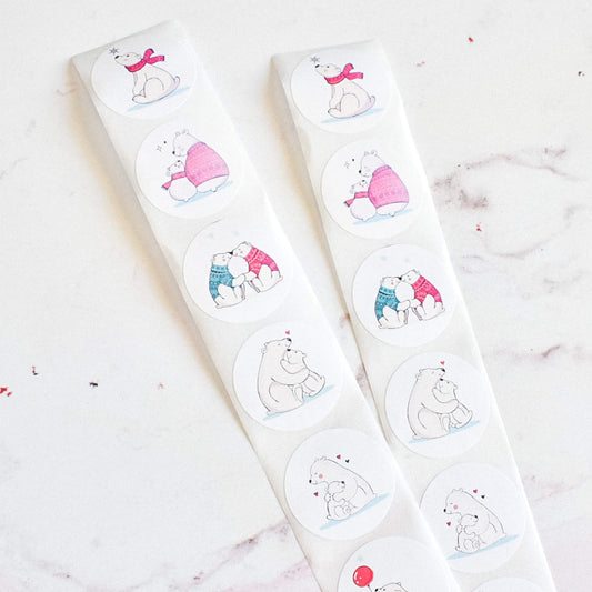 Round stickers (Polar bears) - 2x strips