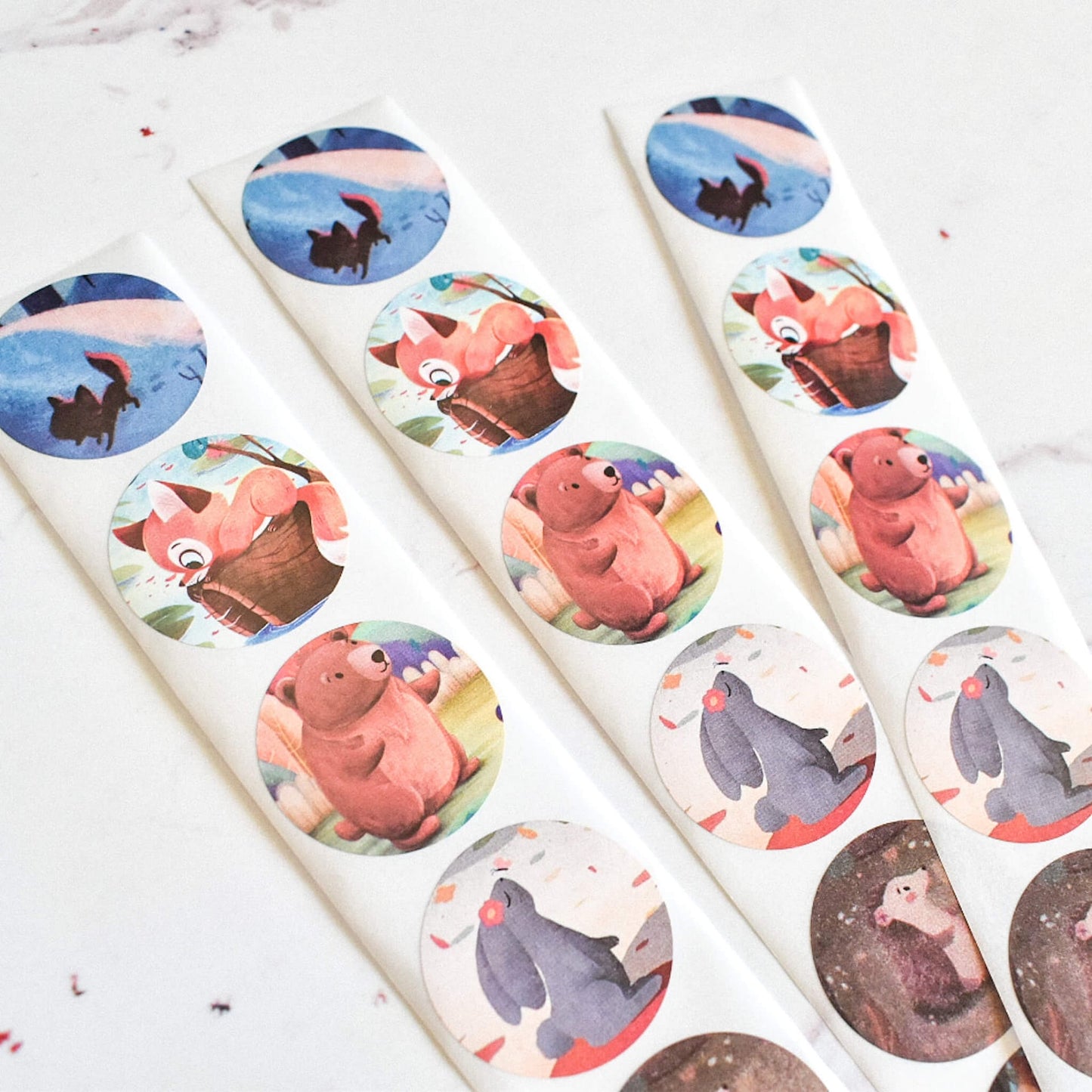 Round stickers (Forest animals) - 2x strips