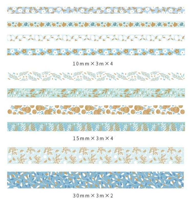 Blue & gold detail washi tape set - 10 rolls
