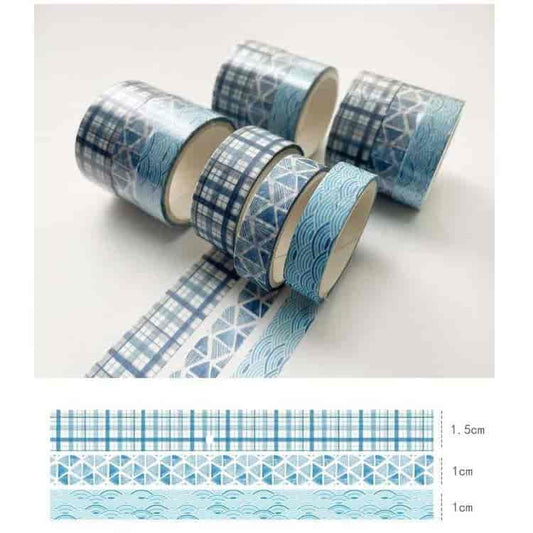 Blue patterns washi tape set - 3 rolls