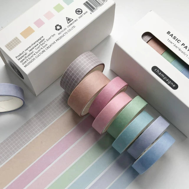 Basic pattern washi tape sets - 8 rolls