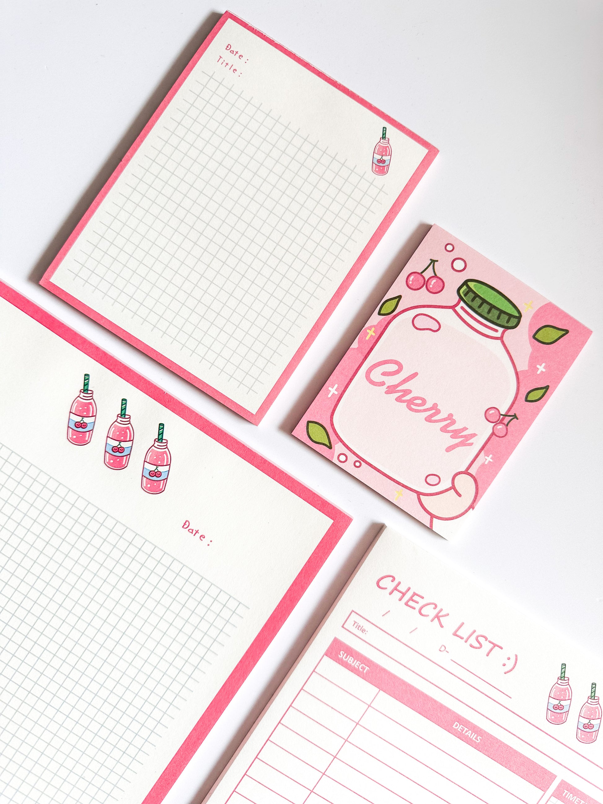 cherry pink-themed notepads 5 pack