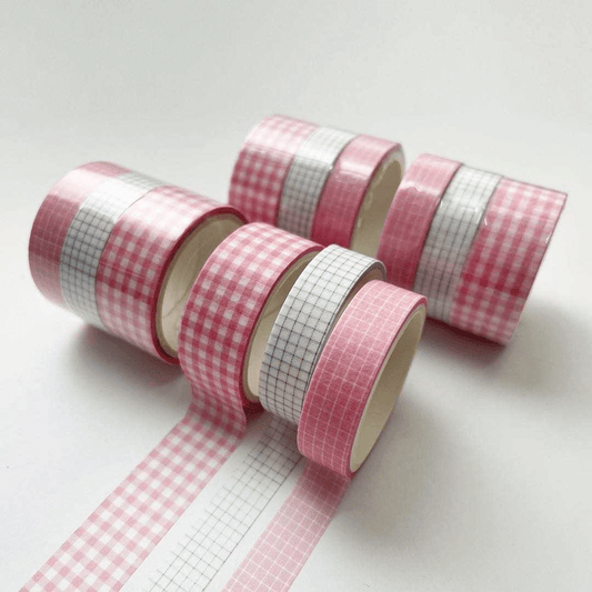Pink grid washi tape set