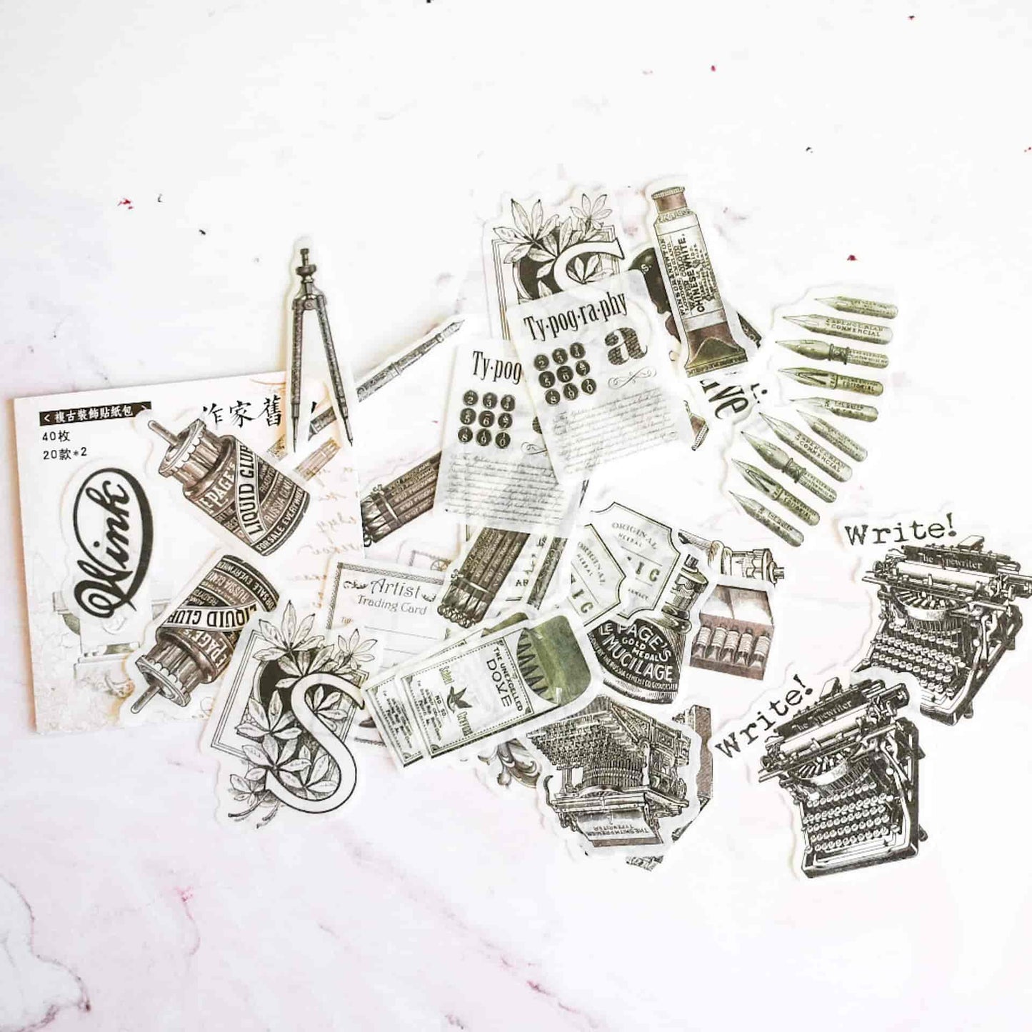 Washi stickers - Vintage typewriter - 40 pcs